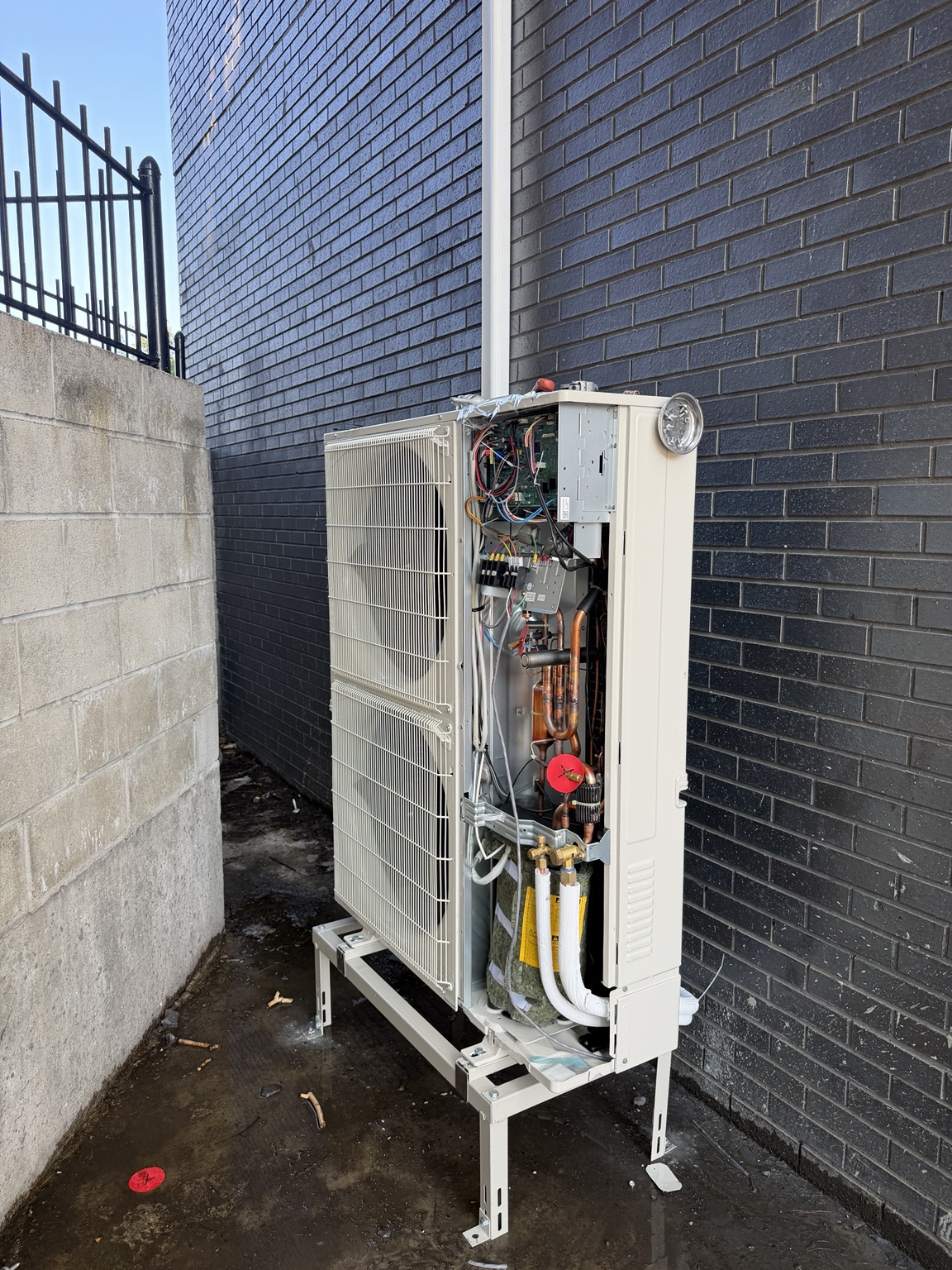Commercial HVAC condenser during service